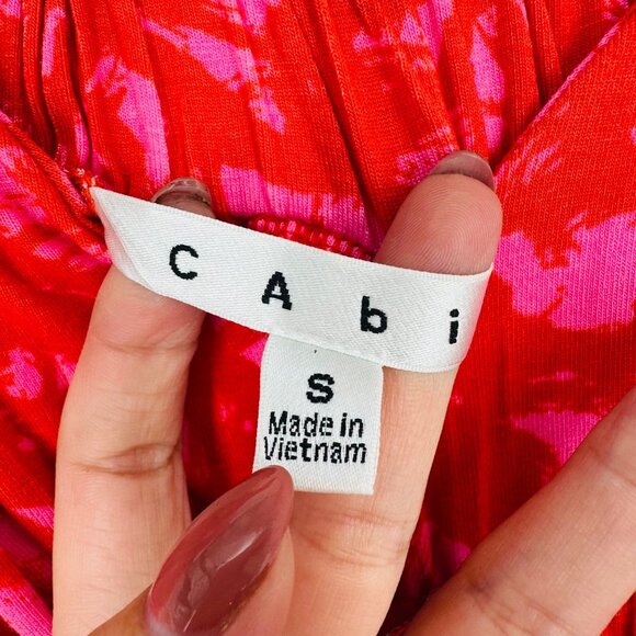 Cabi Pink Red Printed Jitney Sleeveless Smocked Stretch V-neck Maxi Dress Size S - Picture 8 of 11